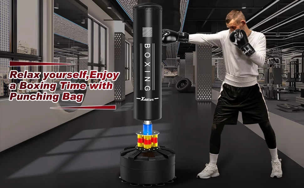 XDDIAS Punching Bag with Stand, Punching Bag for Adults, Boxing Bag with Stand 70&#8221;-205lbs Freestanding Punching Bag for Adult Youth Kids &#8211; Men Women Stand Kickboxing Bag for Home Office Gym