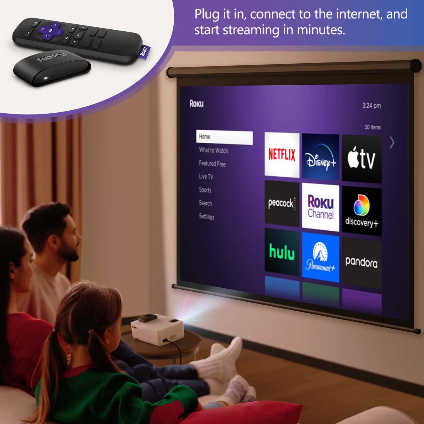 VANKYO Leisure 470 HD Mini Projector with Roku Express Streaming Player, 50000 Hrs LED Life, 240&#8221; Display Screen for Home Theater &#038; Outdoor Movies