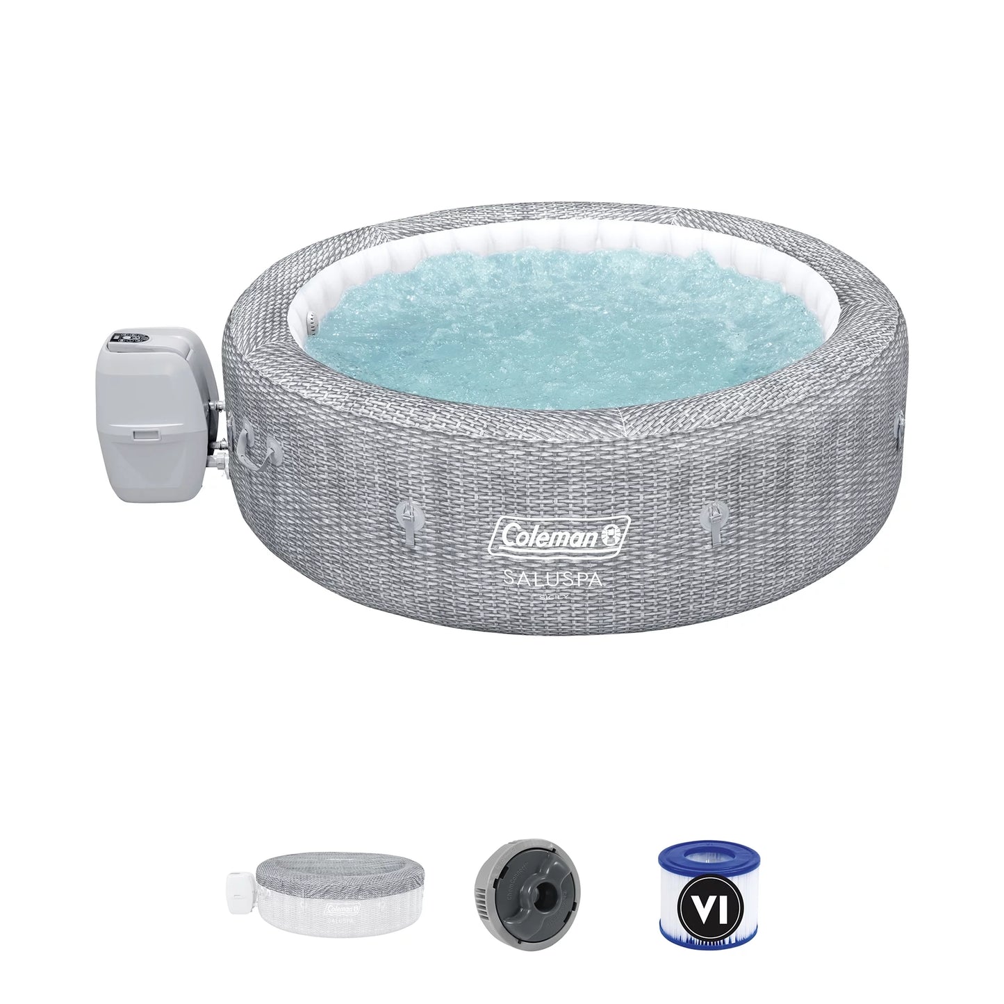 Coleman SaluSpa AirJet Inflatable Round Hot Tub w/ 60 Soothing Jets, Black