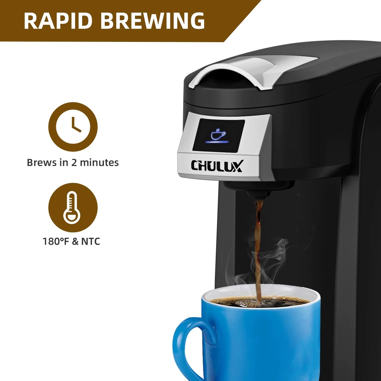 CHULUX Classic Coffee Maker One Cup, Single Serve Travel Pod Coffee Machine for K Cup &#038; Ground Coffee, New