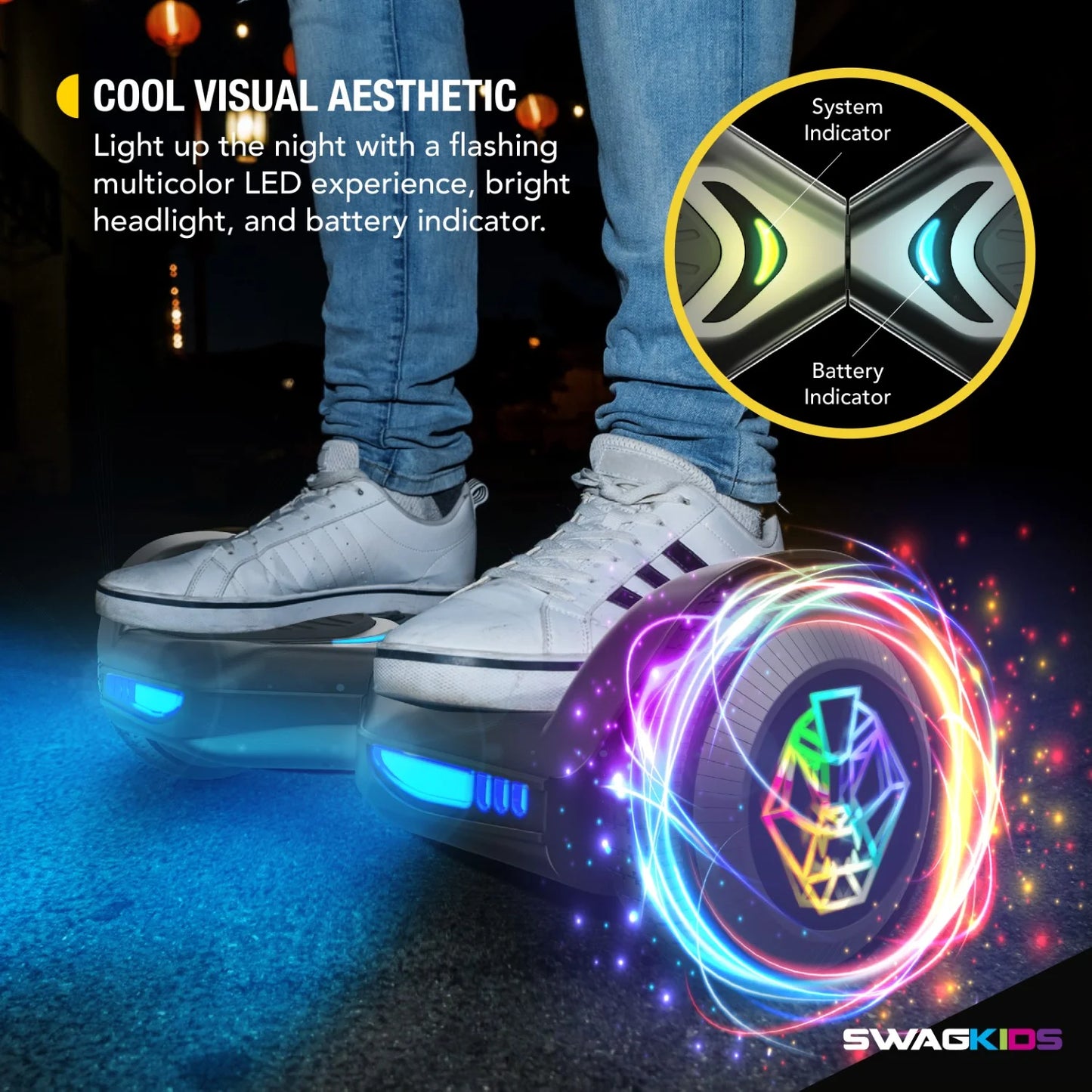 Swagtron Multicolor SwagBOARD EVO Freestyle Hoverboard Bluetooth Speaker Light-Up Wheels, 7 MPH Max Speed