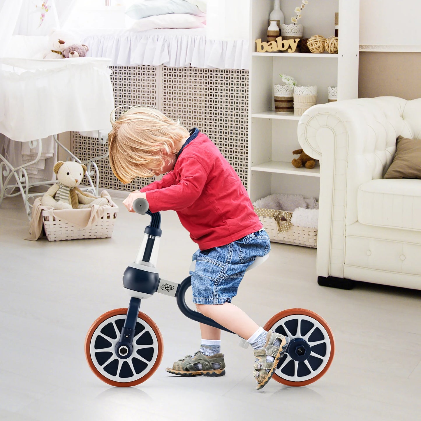 Costway 4 in 1 Kids Tricycles with  Push Handle &#038; Training Wheels Baby Balance Bike Navy