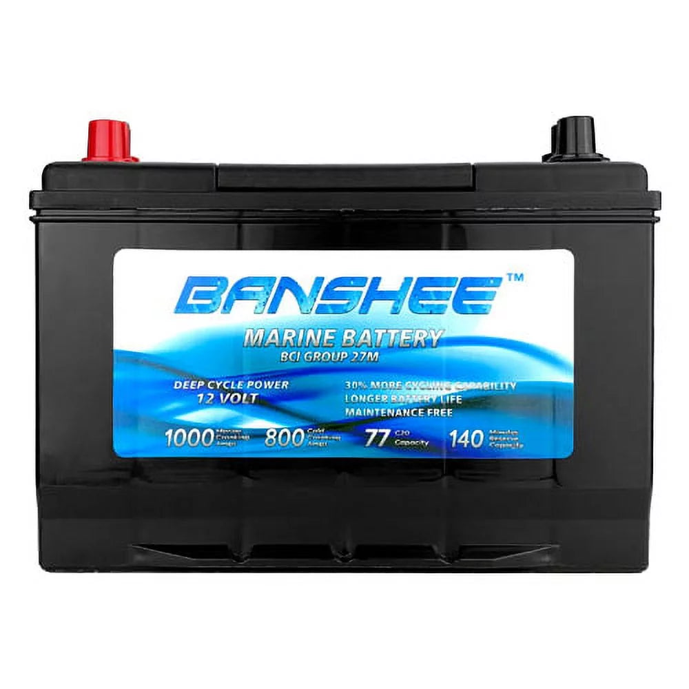 Banshee  12V 77Ah Deep Cycle Marine Battery for Replacement Optima D27M &#8211; Group Size 27