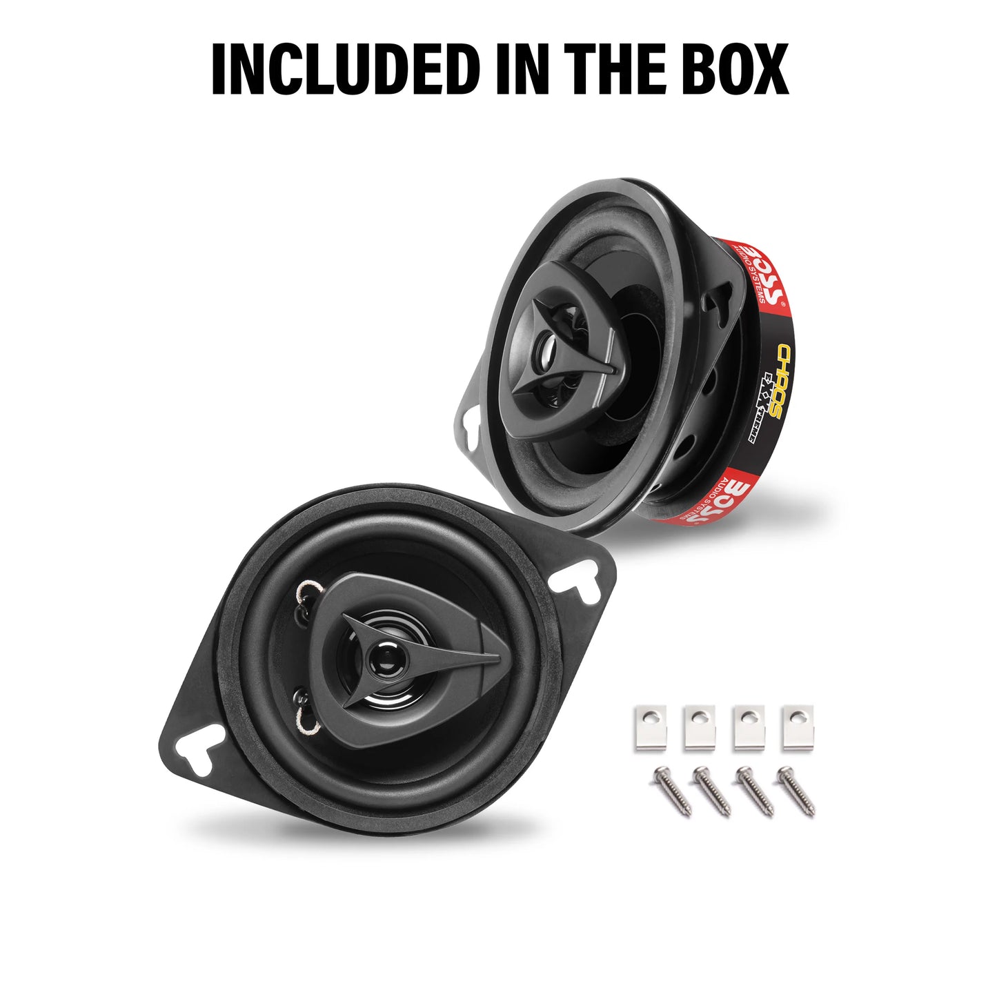 BOSS Audio Systems CH3220B Chaos Series 3.5 inch Car Stereo Door Speakers &#8211; 140 Watts Max, 2 Way, Full Range Audio, Tweeters, Coaxial, Sold in Pairs