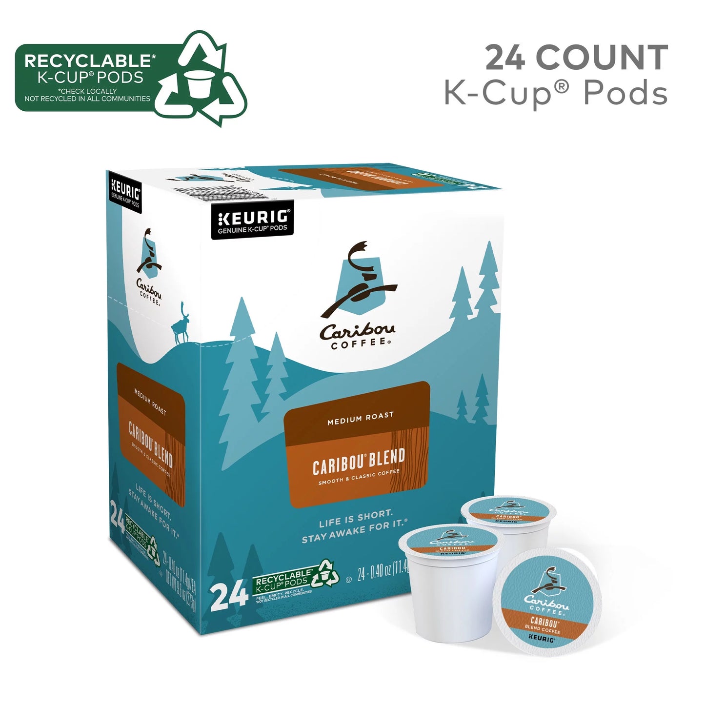 Caribou Coffee, Caribou Blend Medium Roast K-Cup Coffee Pods, 24 Count