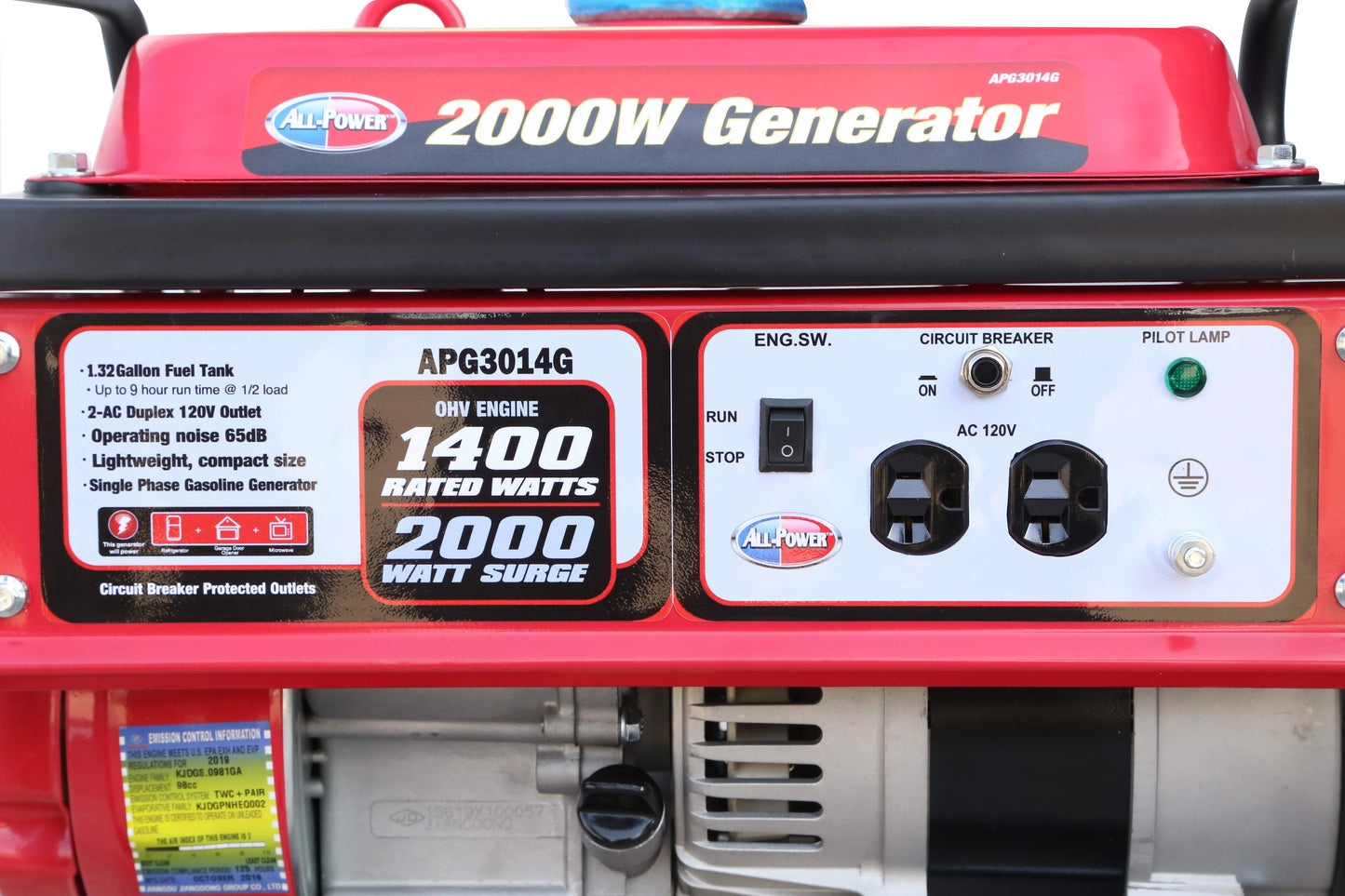 All Power 2000 Watt Portable Generator, 2000W Gas Powered Generator, APG3014G