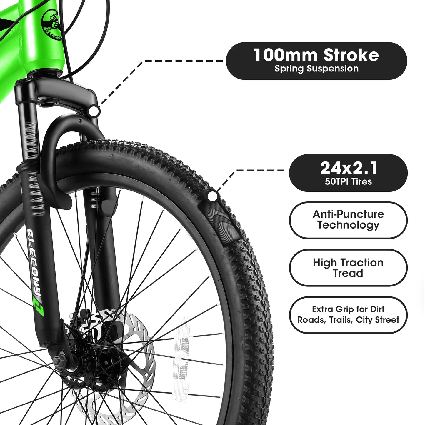 24&#8243; Mountain Bike, Aluminum Mountain Bike for Adult with Disc Brakes, Shimano 21 Speeds Bike for 14-18 Yeas Old ,Green