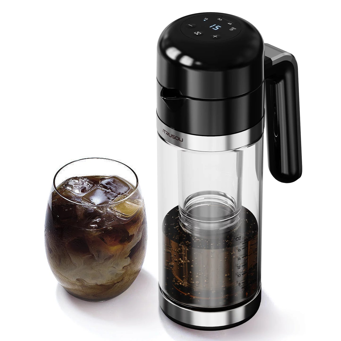 Cold Brew Maker, Electric Tea and Coffee Brewer 15 Minutes, Cold Brewer Drink with Built-in Battery Portable for Outdoor Use,Tea Brewer with Customized Mode,Black Cover and Glass Cup