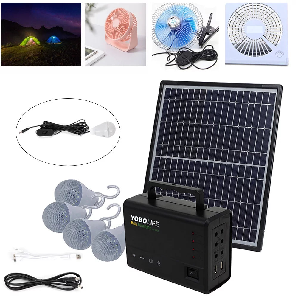 Anqidi Solar Panel Power Generator Kit Portable Camping Emergency Battery Station USB Charger w/4 LED