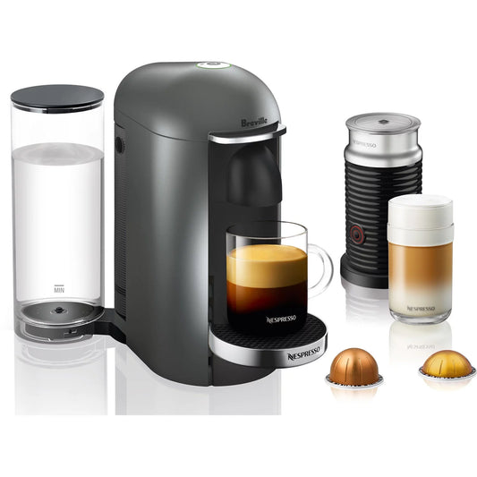 Breville Nespresso VertuoPlus Deluxe Coffee &#038; Espresso Single-Serve Machine in Titanium and Aeroccino Milk Frother in Black