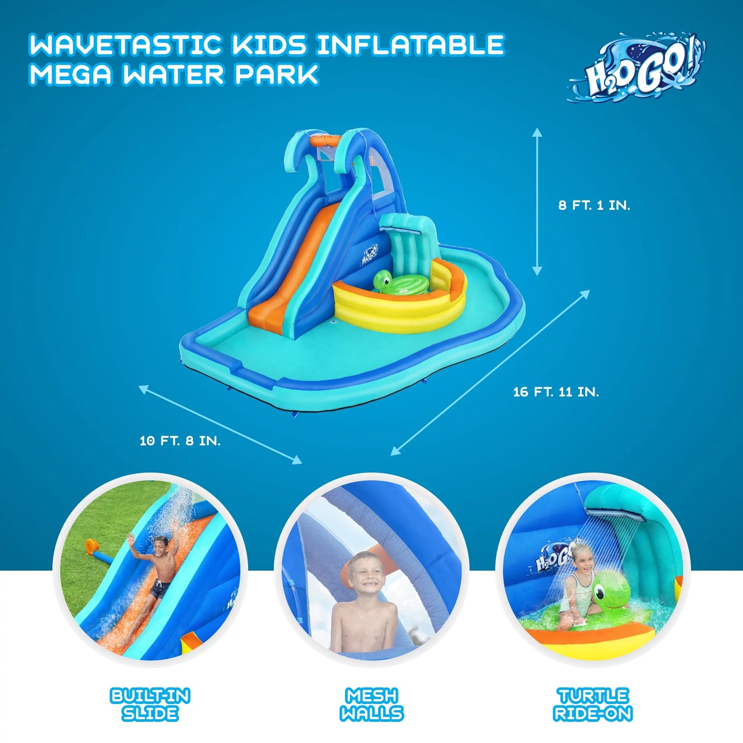 Bestway H2OGO! Wavetastic Child Inflatable Water Park &#038; Turtle Pool Ride-On Float