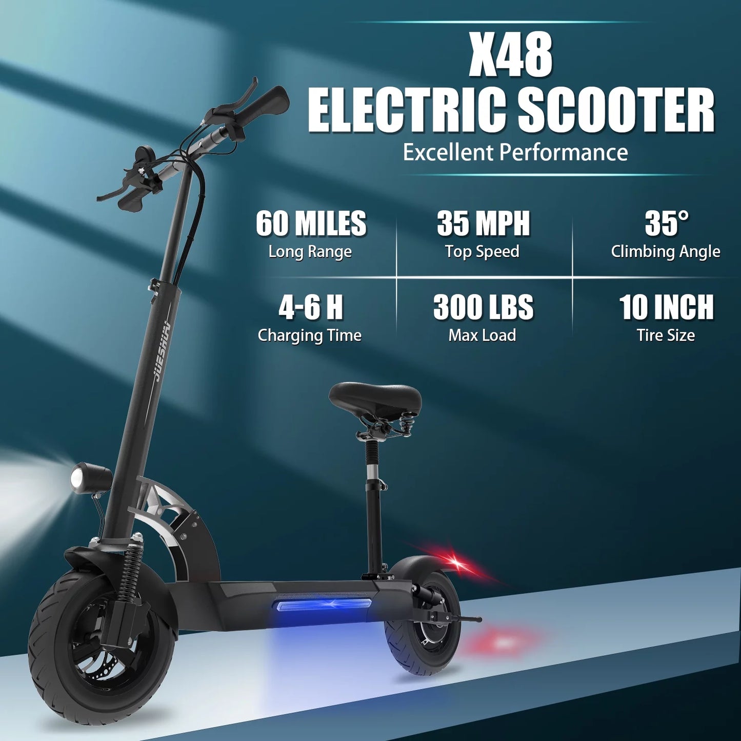 AJOOSOS X48 Electric Scooter with Seat, 60 Miles Long Range, 35 mph Max Speed, Foldable Electric Scooter for Adults, Commuting Partners