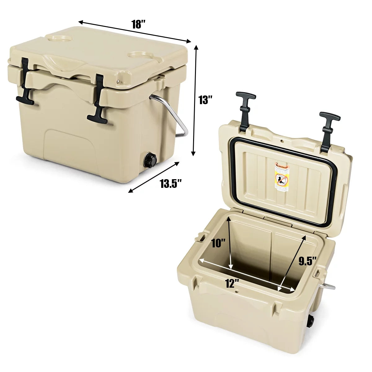 Costway 16 Quart Cooler Portable Ice Chest Leak-Proof 24 Cans Ice Box for Camping Khaki