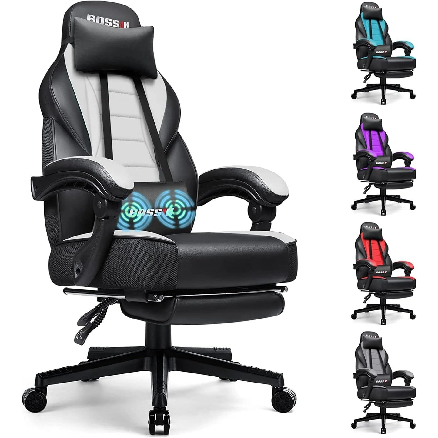 Waleaf Gaming Chair with Footrest, Ergonomic Gamer Gear Gaming Chair for Adult with Lumbar Massage