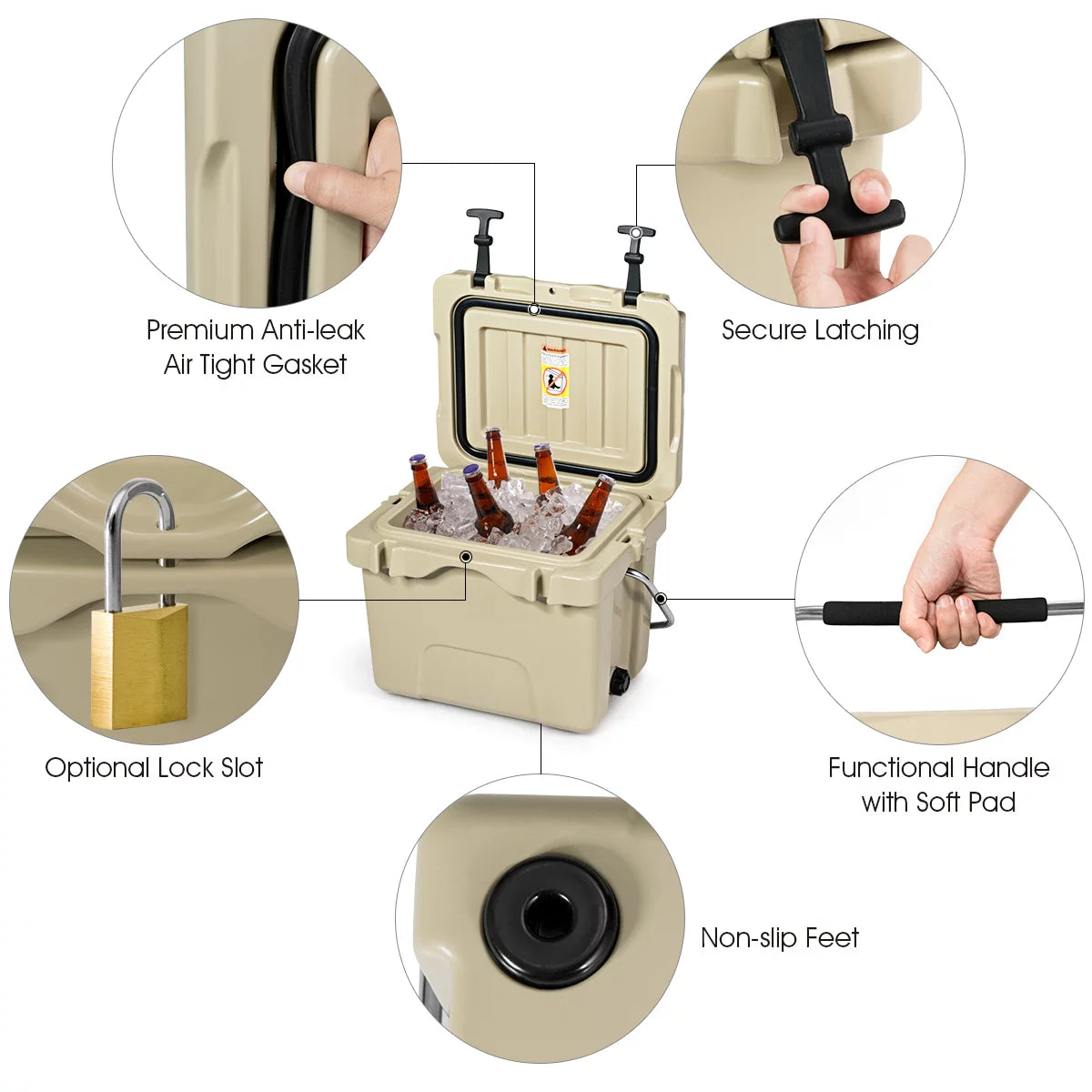 Costway 16 Quart Cooler Portable Ice Chest Leak-Proof 24 Cans Ice Box for Camping Khaki