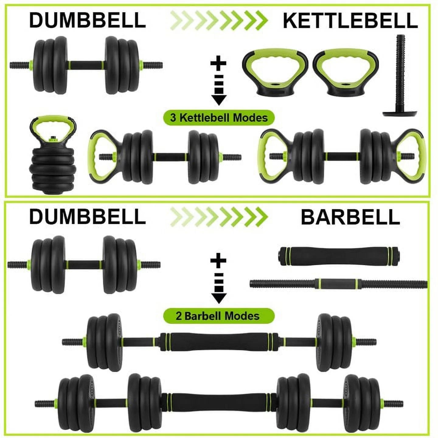 4-in-1 Adjustable Dumbbells Set Barbell Kettlebells Push-up-Stand 66 LBS for Home Gym Fitness Exercises