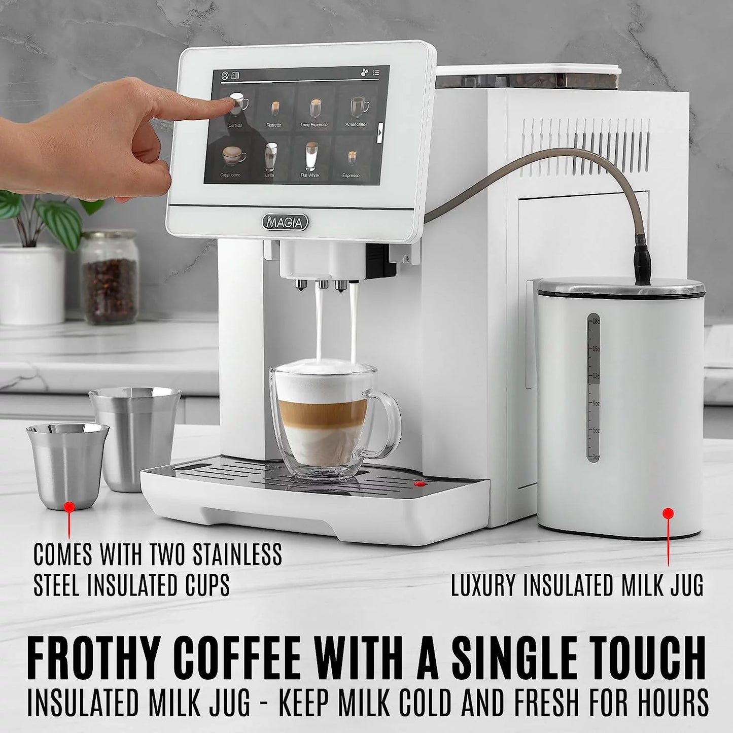 Zulay Kitchen Super Automatic Coffee Espresso Machine with Grinder and Milk Frother  &#8211; Espresso Coffee Maker &#8211; White Magia