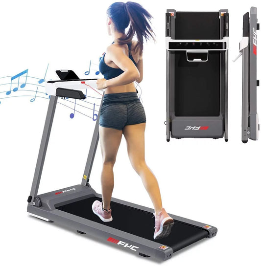 2 in 1 Folding Treadmill with Dual Display, 2.5HP Superfit Under Desk Electric Pad Treadmill, Installation-Free, Bluetooth Speaker, Remote Control, Walking Jogging Machine for Home/Office Use