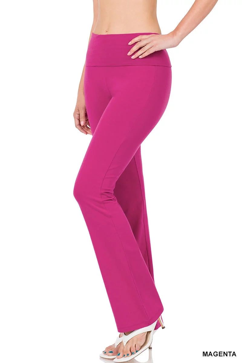 TheLovely Womens &#038; Plus Stretch Cotton Fold-Over High Waist Bootcut Workout Flared Yoga Pants