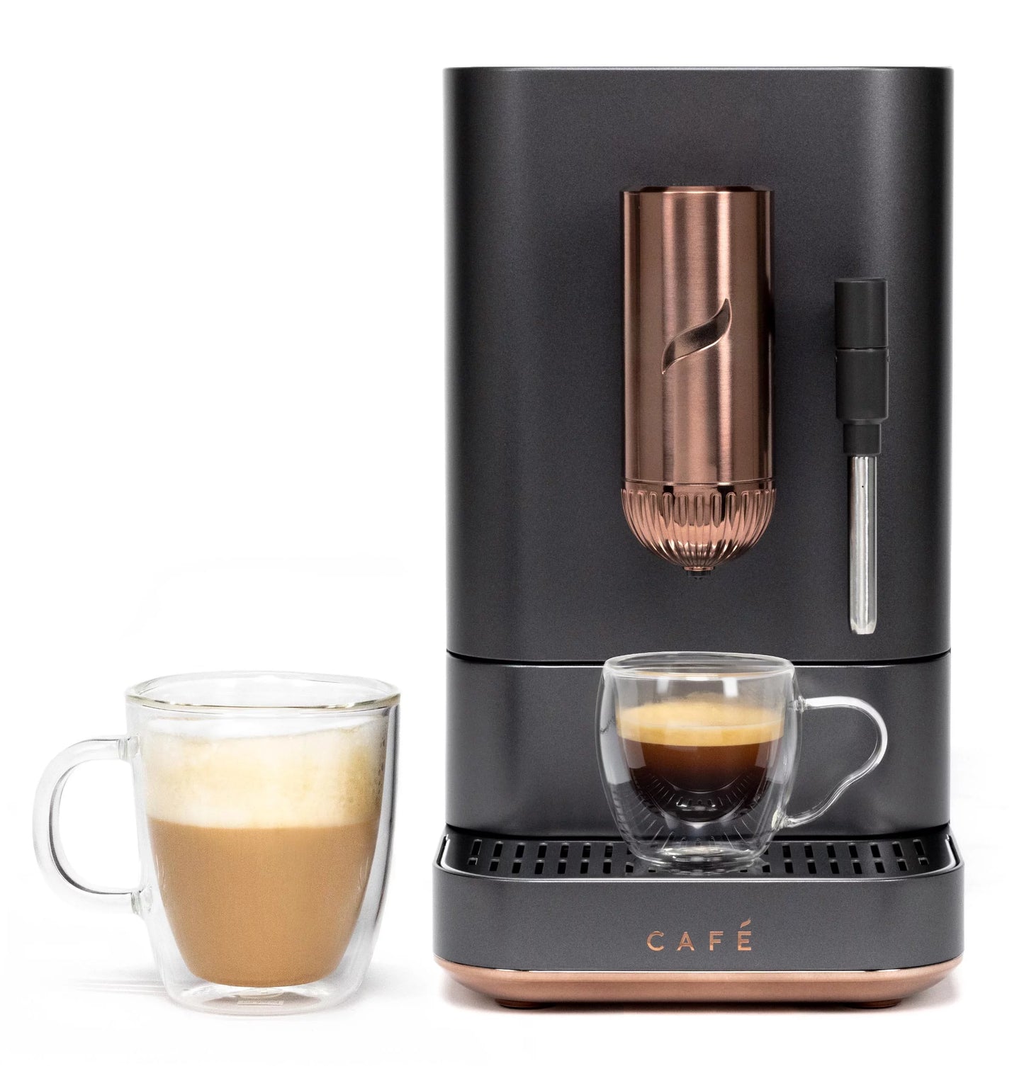 Caf?? Affetto Automatic Espresso Machine + Milk Frother | Built-In &#038; Adjustable Espresso Bean Grinder | One-Touch Brew in 90 Seconds | Matte Black, 1.2 Liter, (C7CEBBS3RD3)