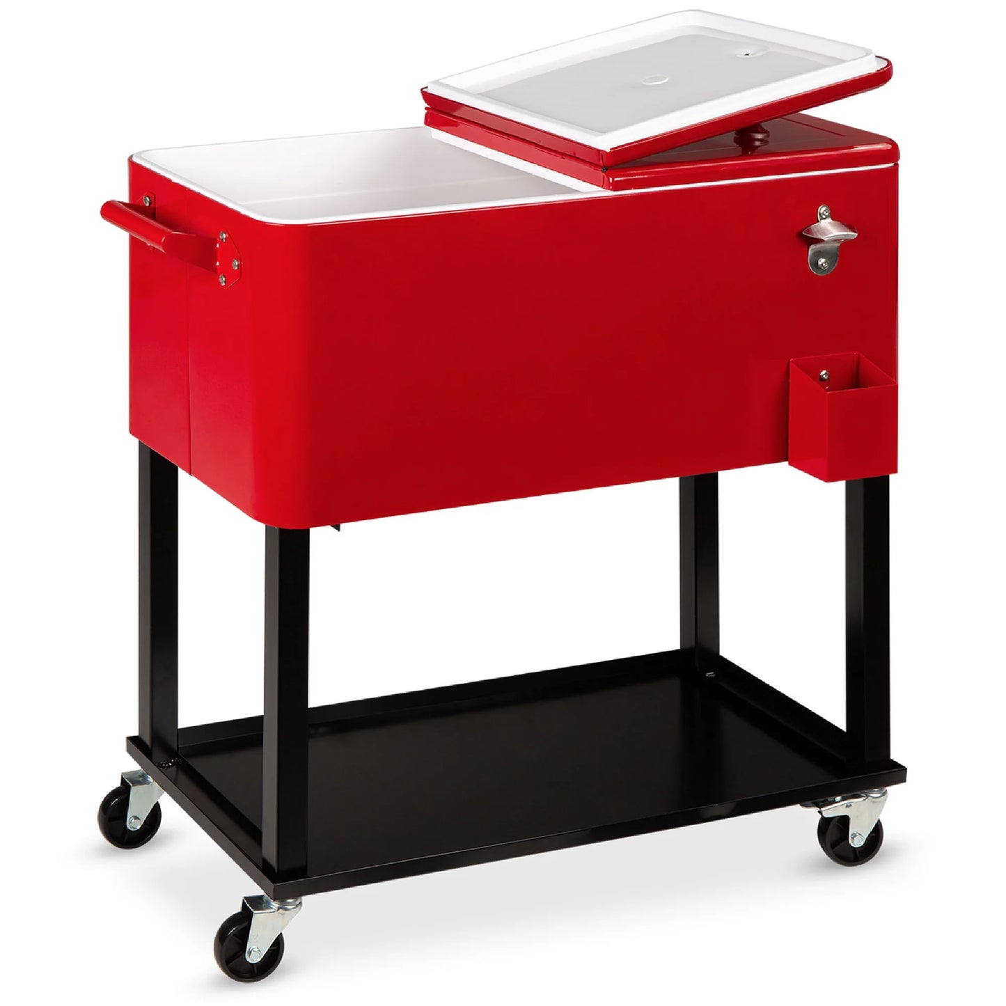 Best Choice Products 80qt Steel Rolling Cooler Cart w/ Bottle Opener, Catch Tray, Drain Plug, Locking Wheels &#8211; Red