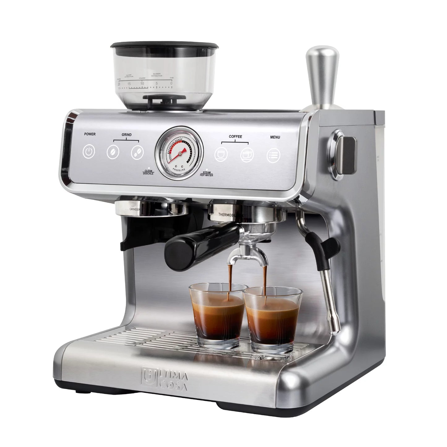 Ultima Cosa New Presto Bollente Semi-Automatic Espresso Machine &#8211; Silver &#8211; 2 Litre Water Tank