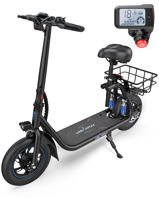 URBANMAX C1 Pro Electric Scooter Adults with Dual Shock Absorbers Up to 25 Miles 18.6MPH 450W Powerful Motor Folding Scooter Electric for Adults with Seat &#038; Carry Basket