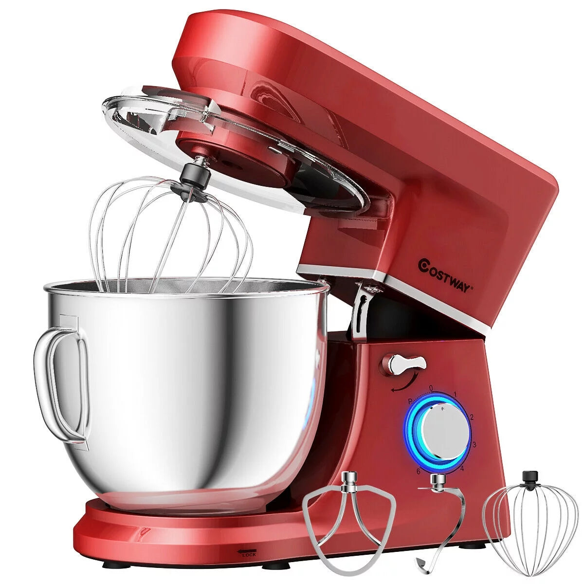 Costway Tilt-Head Stand Mixer 7.5 Qt 6 Speed 660W with Dough Hook, Whisk &#038; Beater Red