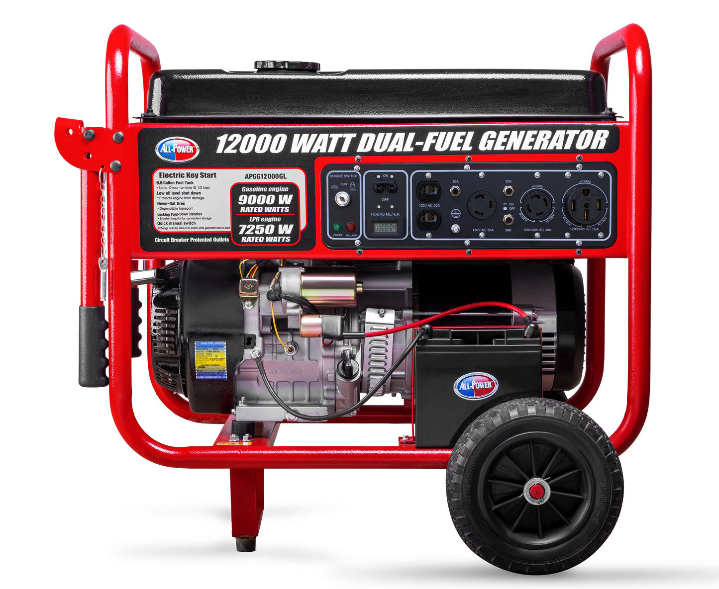 All Power 12000 Watt Dual Fuel Generator w/Electric Start, Gas/Propane w/ 50A 120/240V outlet, Power Portable Generator, APGG12000GL