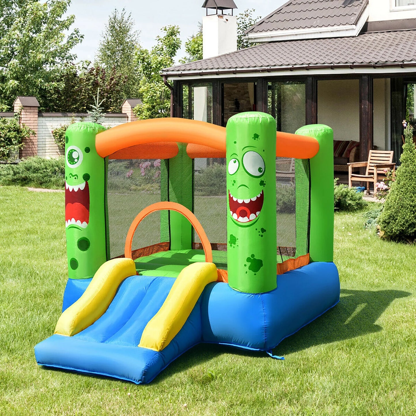 Costway Inflatable Bounce House Jumper Castle Kids Playhouse w/ Basketball Hoop &#038; Slide (Blower NOT Included)