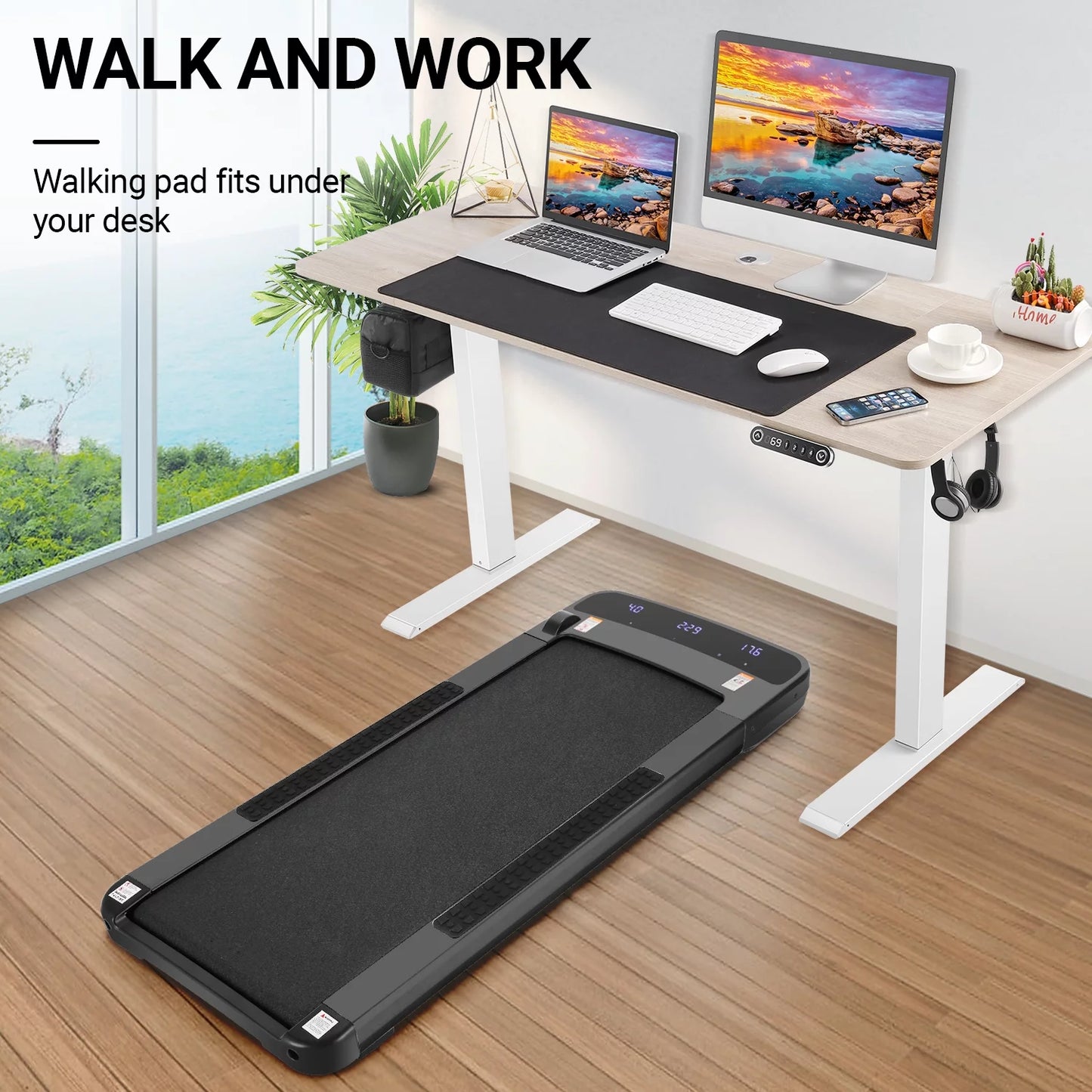 Tikmboex Folding Under Desk Treadmill with Incline, 2 in 1 Walking Pad Treadmill with Remote Control, LED Touch Screen, Installation &#8211; Free for Home Office