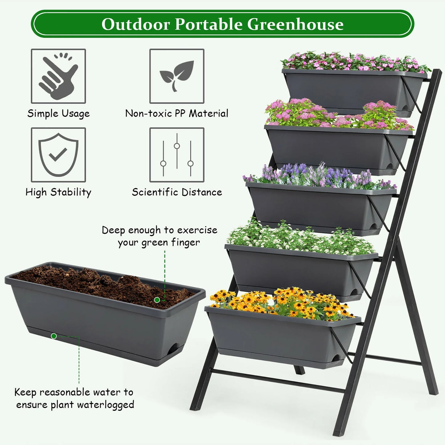 Costway 4 ft Vertical Raised Garden Bed 5-Tier Planter Box for Patio Balcony Flower Herb