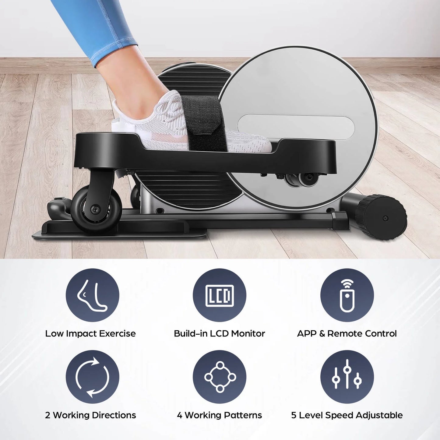 VIBESPARK Under Desk Elliptical Machine with APP &#038; Bluetooth Electric Pedal Bike Magnetic Desk Elliptical with Remote Control LCD Monitor for Home Office Gym