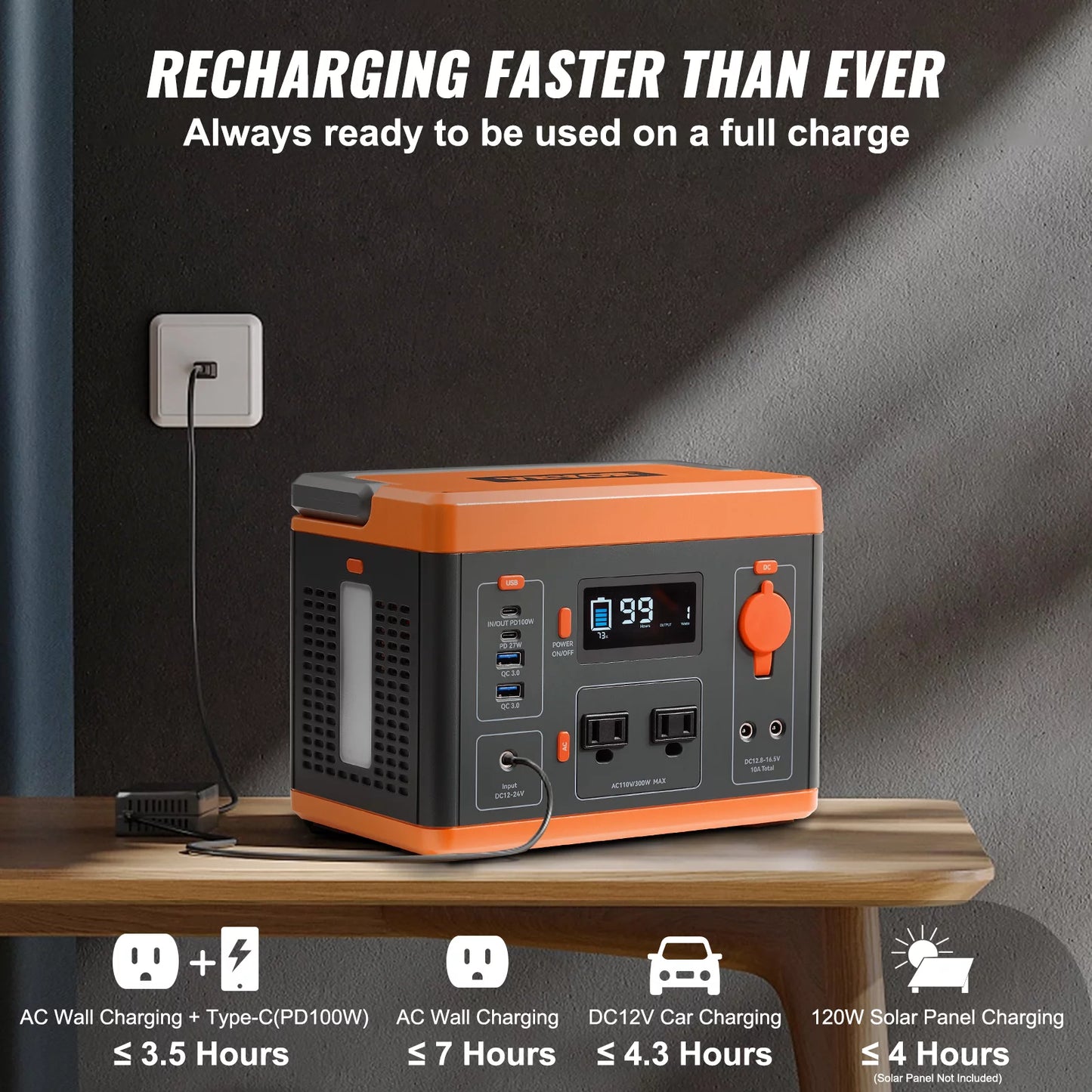 BENTISM 300W Portable Power Station 296Wh Solar Generator, Backup Lithium Battery for Outdoors Camping Travel