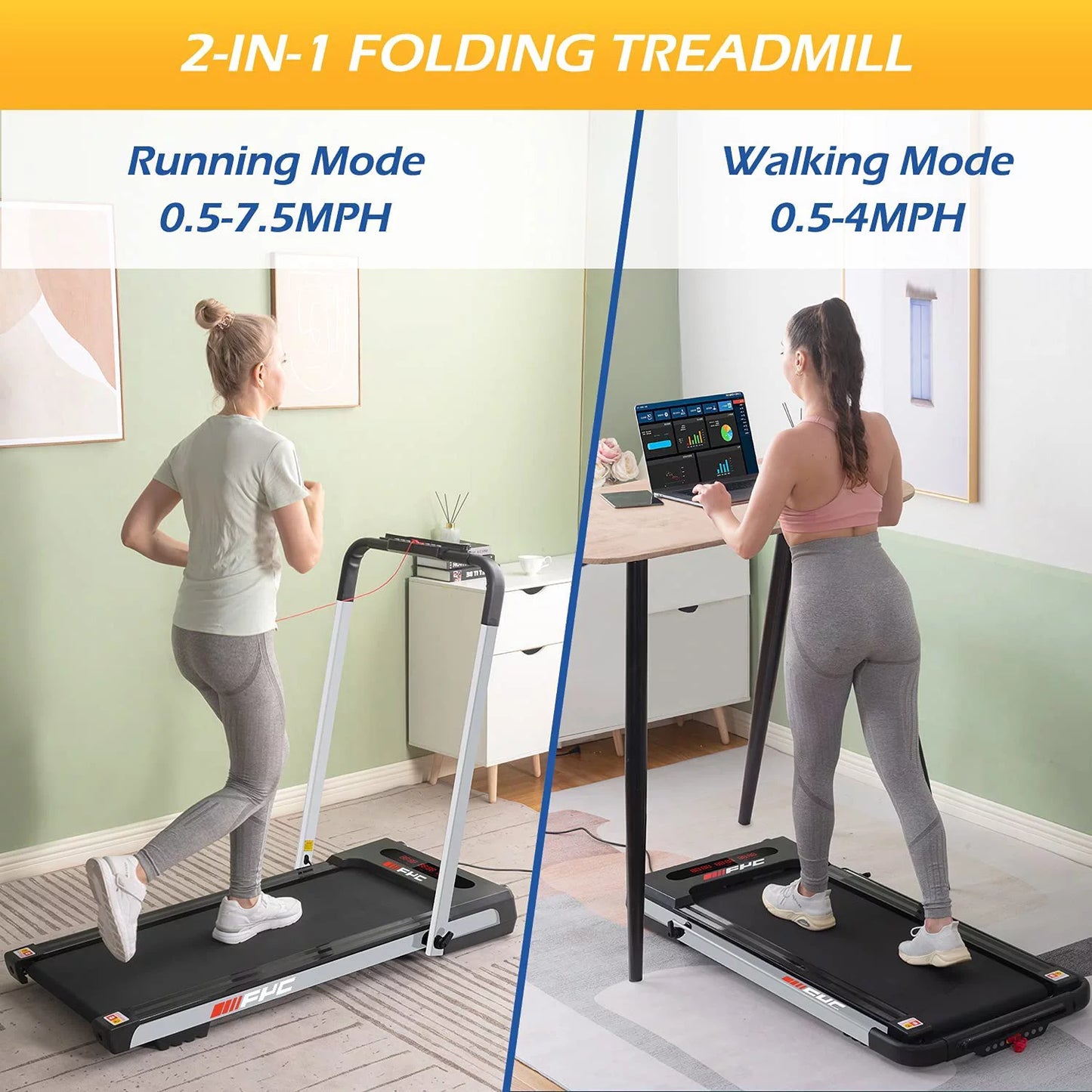 YY 2.5HP 2 in 1 Under Desk Folding Treadmill Installation-Free Foldable Treadmill Electric Running Machine With 12 Preset Programs Remote Control &#038; LED Display for Home,Office Use,Sliver,JK31-8