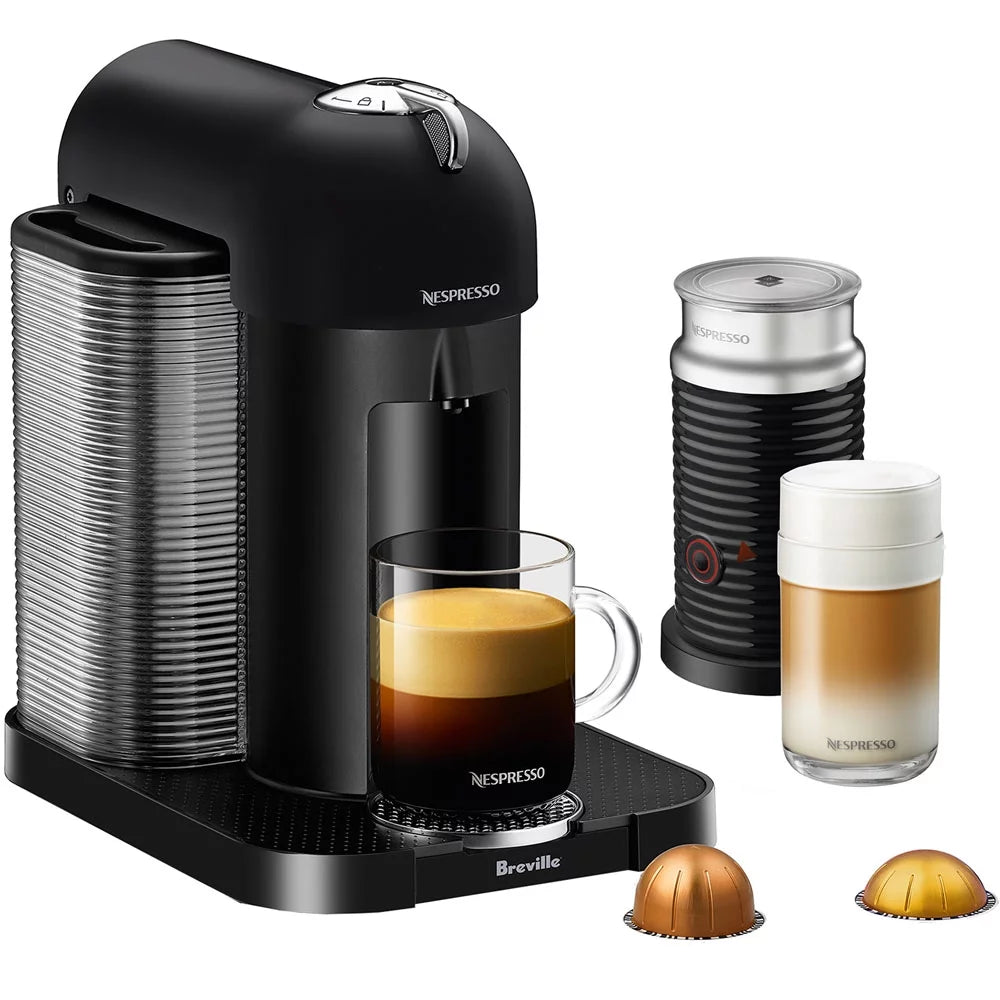 Breville Nespresso Vertuo Coffee &#038; Espresso Single-Serve Machine in Chrome and Aeroccino Milk Frother in Black