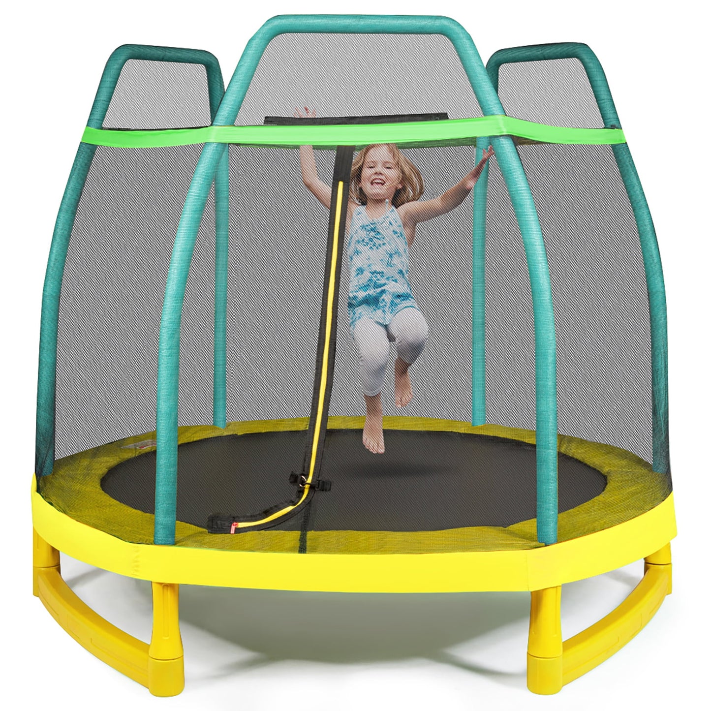 Costway 7FT Kids Trampoline W/ Spring Pad Safety Enclosure Net Indoor Outdoor Heavy Duty