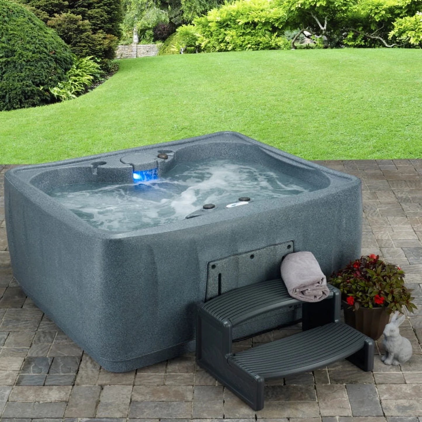 AquaRest Spas AR-150 Select 4- Person 12 &#8211; Jet- Plug and Play Hot Tub w/LED Waterfall &#8211; Graystone