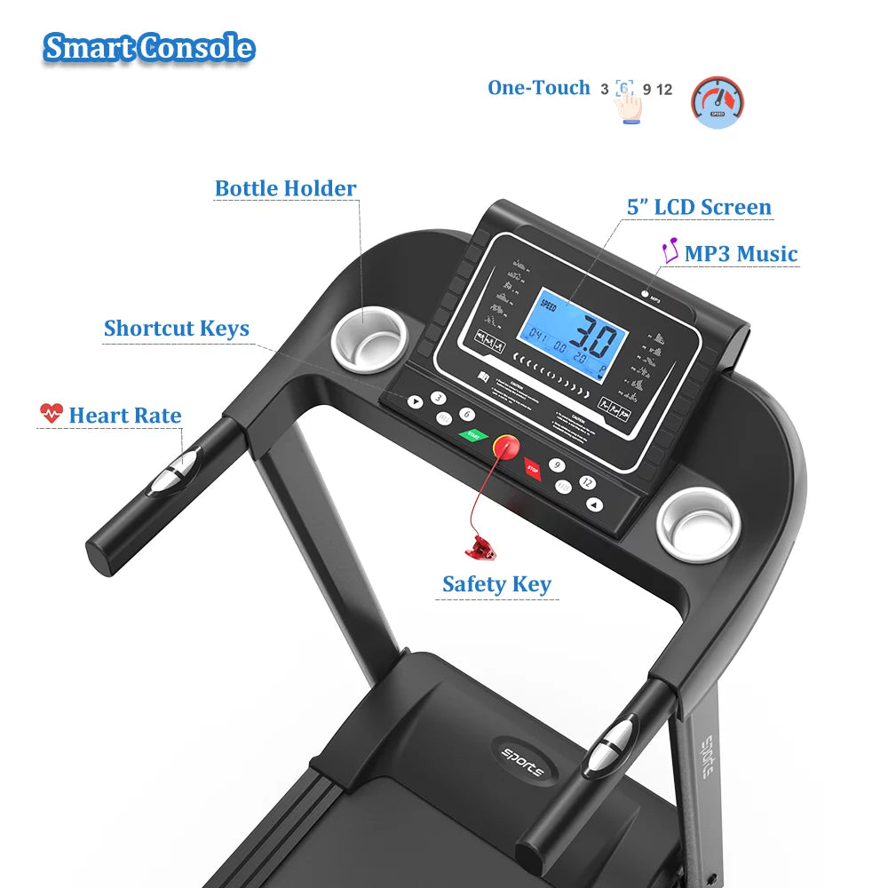 CUH Portable Treadmill Folding Easy Assembly Treadmills With Incline MP3 Music Running Machine Electric Exercise Jogger