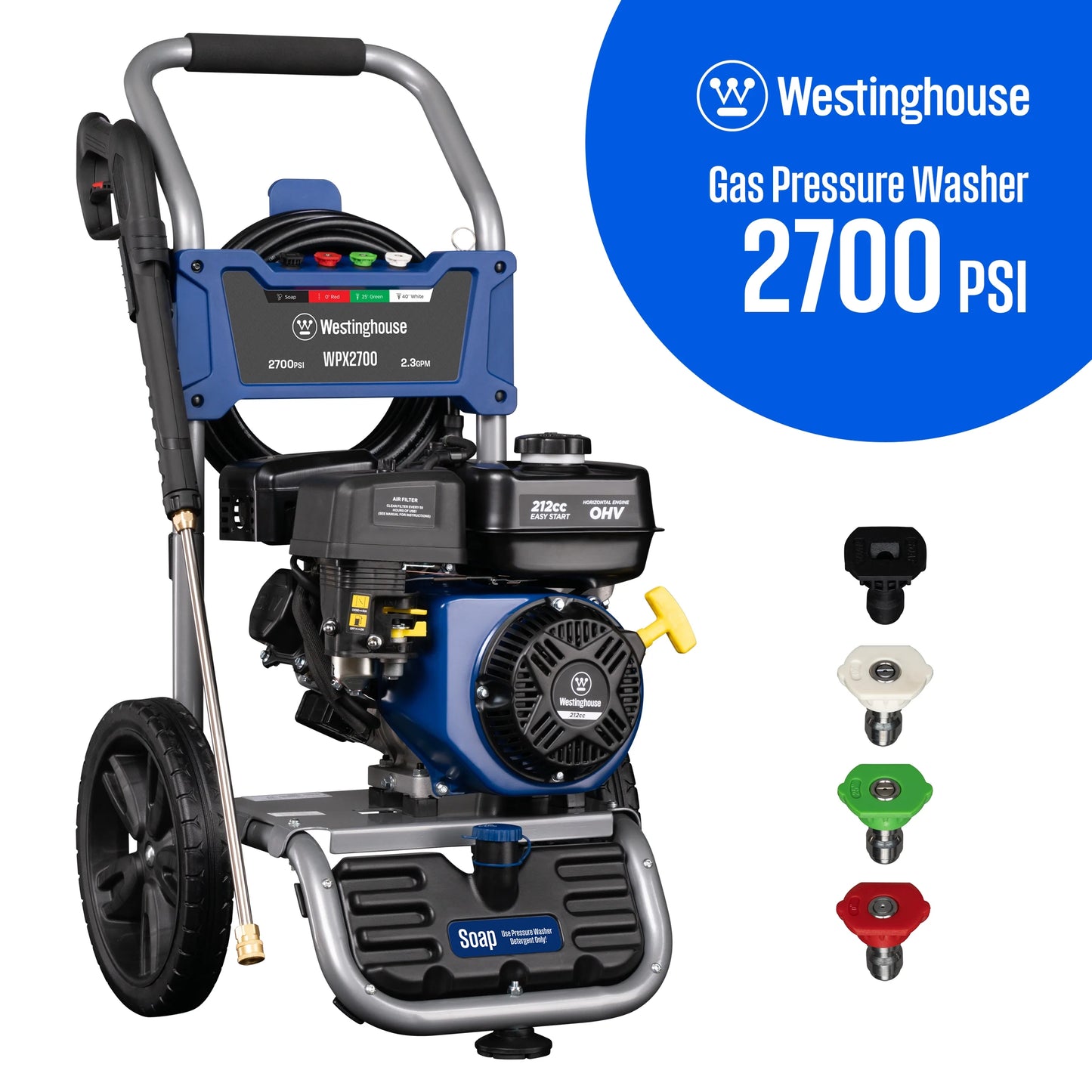 Westinghouse 2700-PSI, 2.3- GPM Gas Pressure Washer with 4 Nozzles &#038; Soap Tank