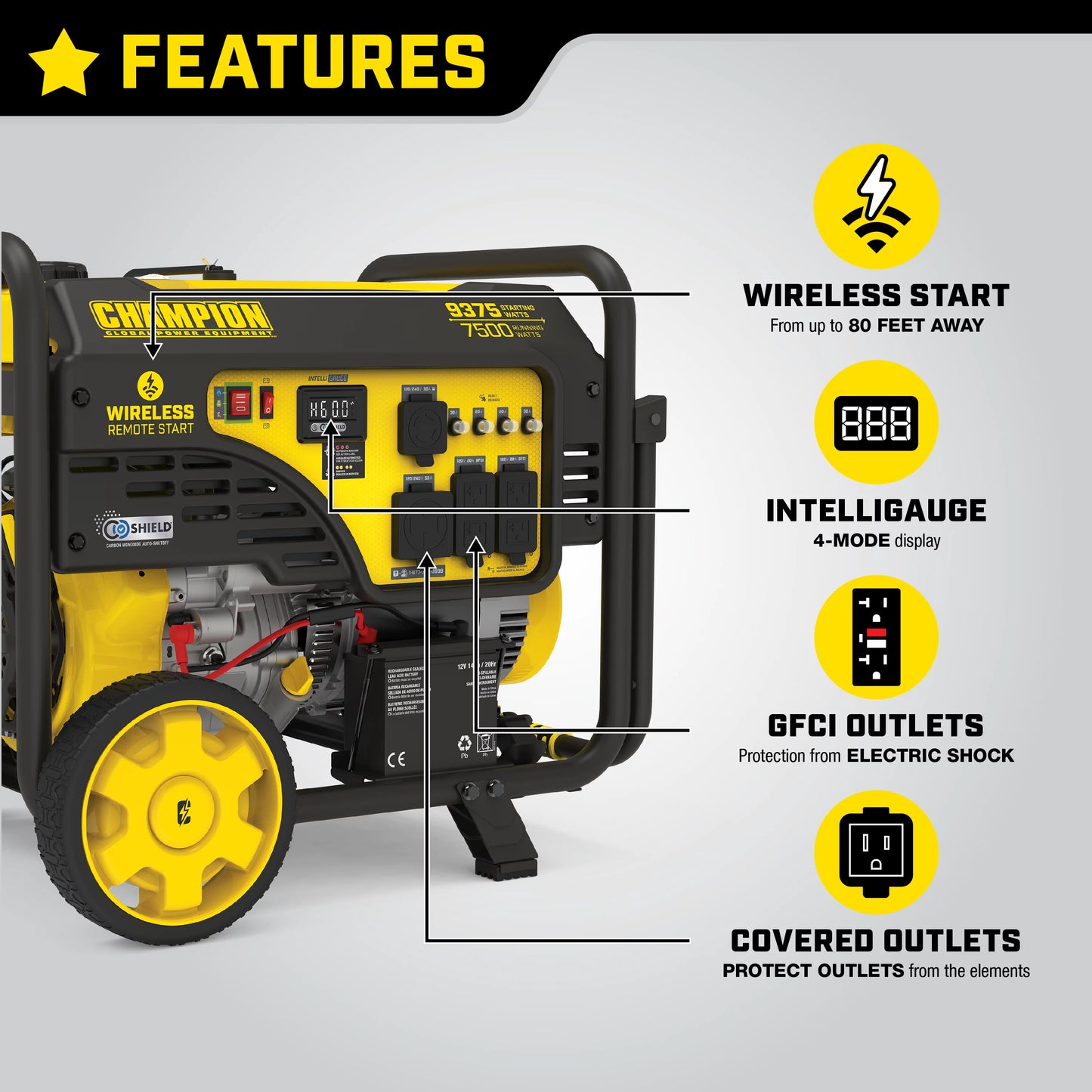 Champion Power Equipment 9375/7500-Watt Portable Generator with Wireless Remote Start and CO Shield