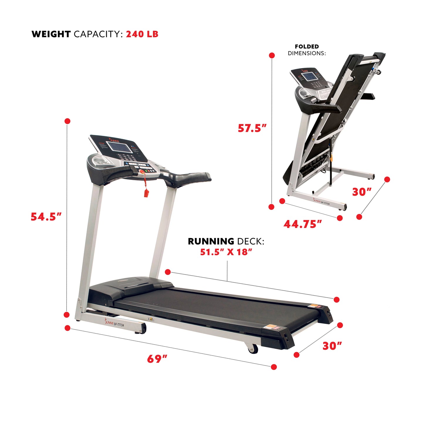 Sunny Health &#038; Fitness Energy Motorized Incline Treadmill, Portable Folding Home Exercise Machine, Walking, Running, SF-T7724