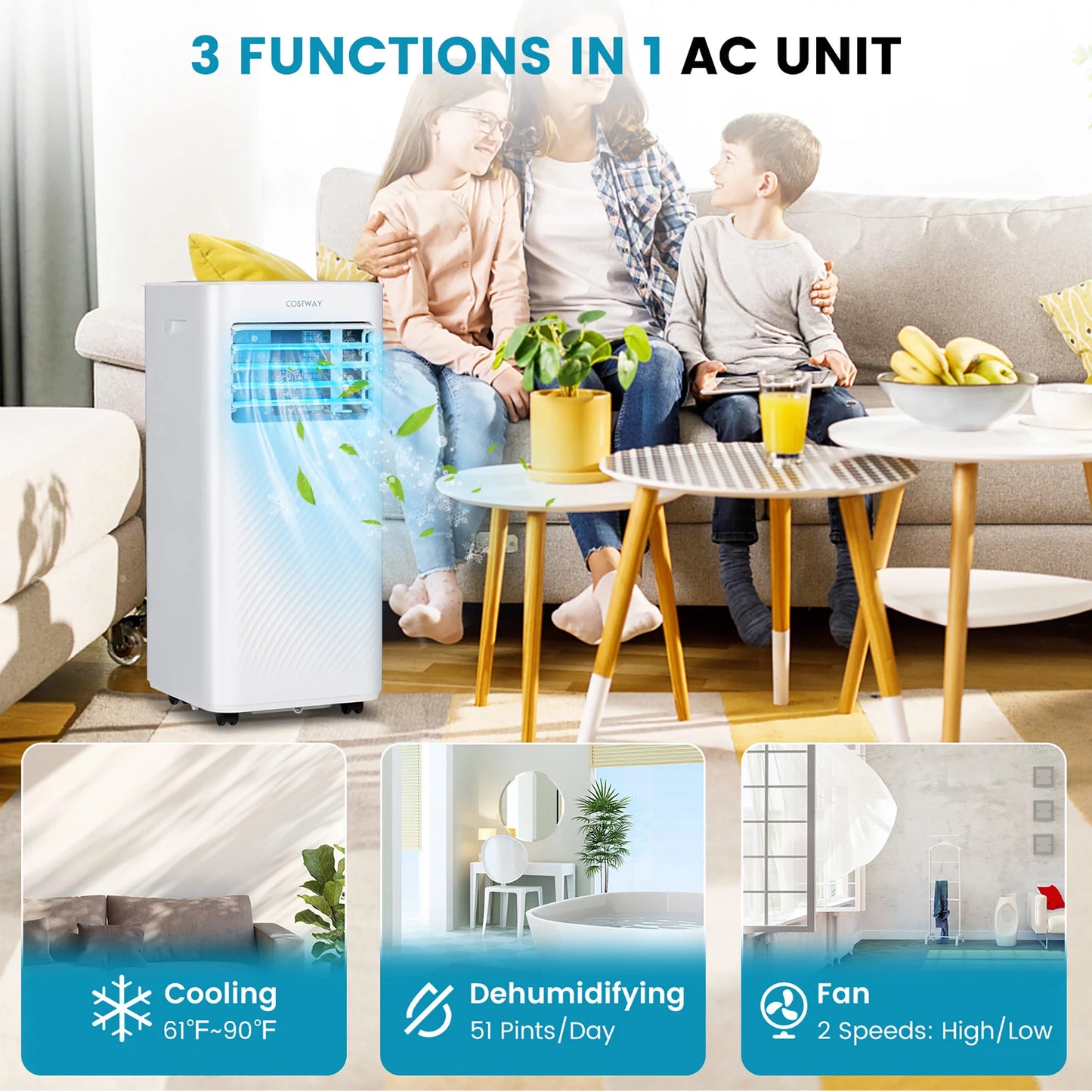 Costway 10000 BTU Portable Air Conditioner 4-in-1 AC with Cool Fan Humidifier Sleep Mode