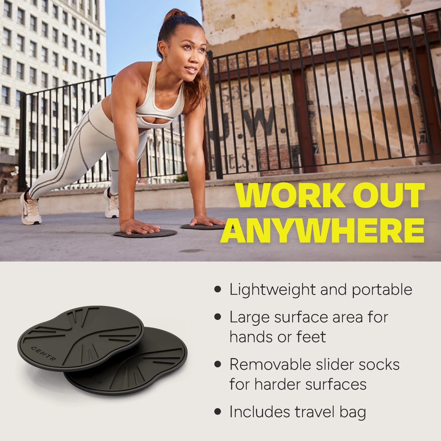 Centr By Chris Hemsworth Slide Discs for At-Home Core Workout, Black, 2-Pack + 3-Month Membership