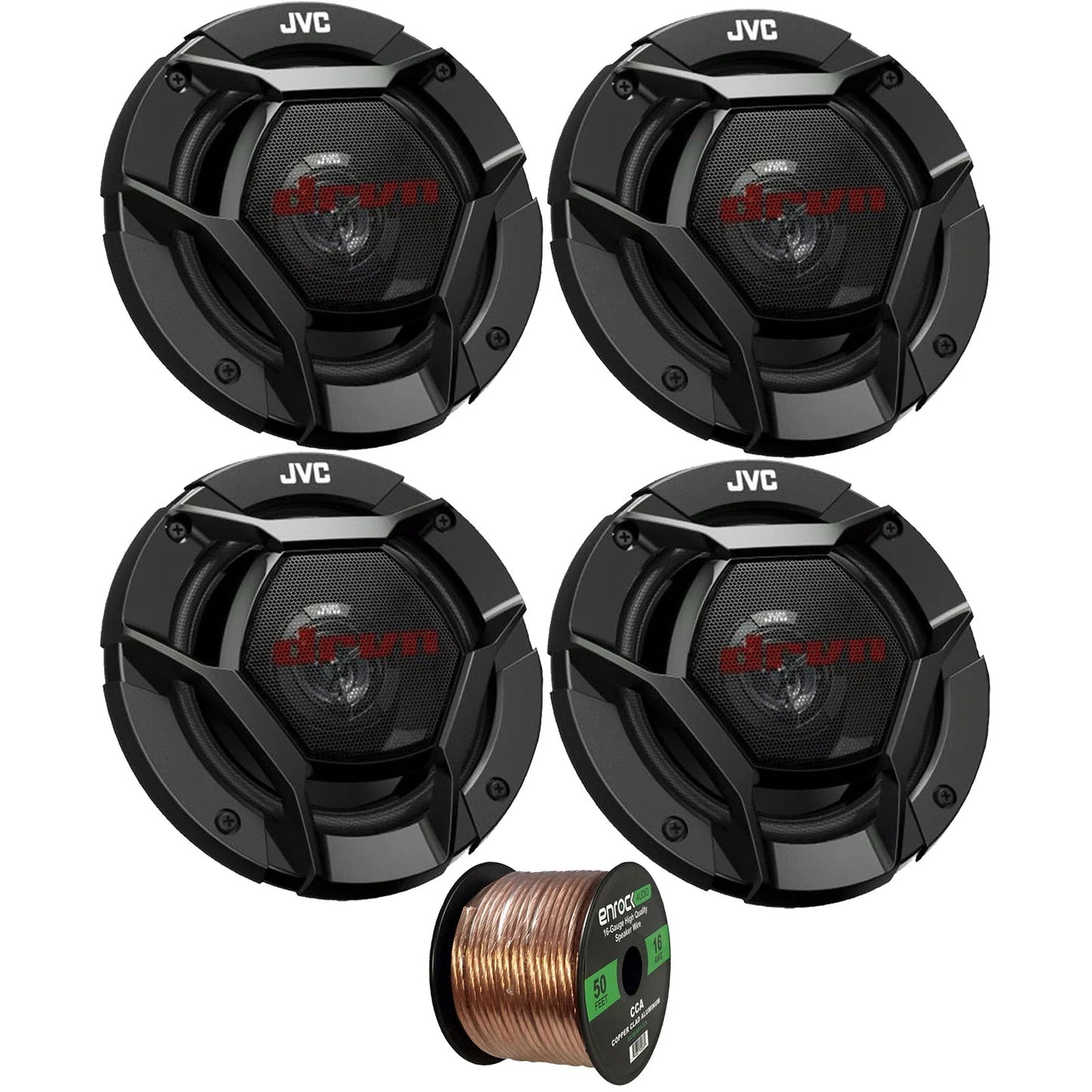 4x JVC drvn DR Series 5.25&#8243; 260W Max Power Car Audio 2-Way Coaxial Vehicle Speakers Bundle Combo with 50 Ft 16 Gauge Audio Speaker Wiring