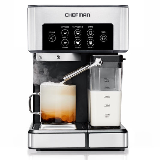 Chefman Barista Pro 6-in-1 Espresso Machine with Milk Frother, 15-BAR Pump, 1.8L Water Reservoir, Stainless Steel