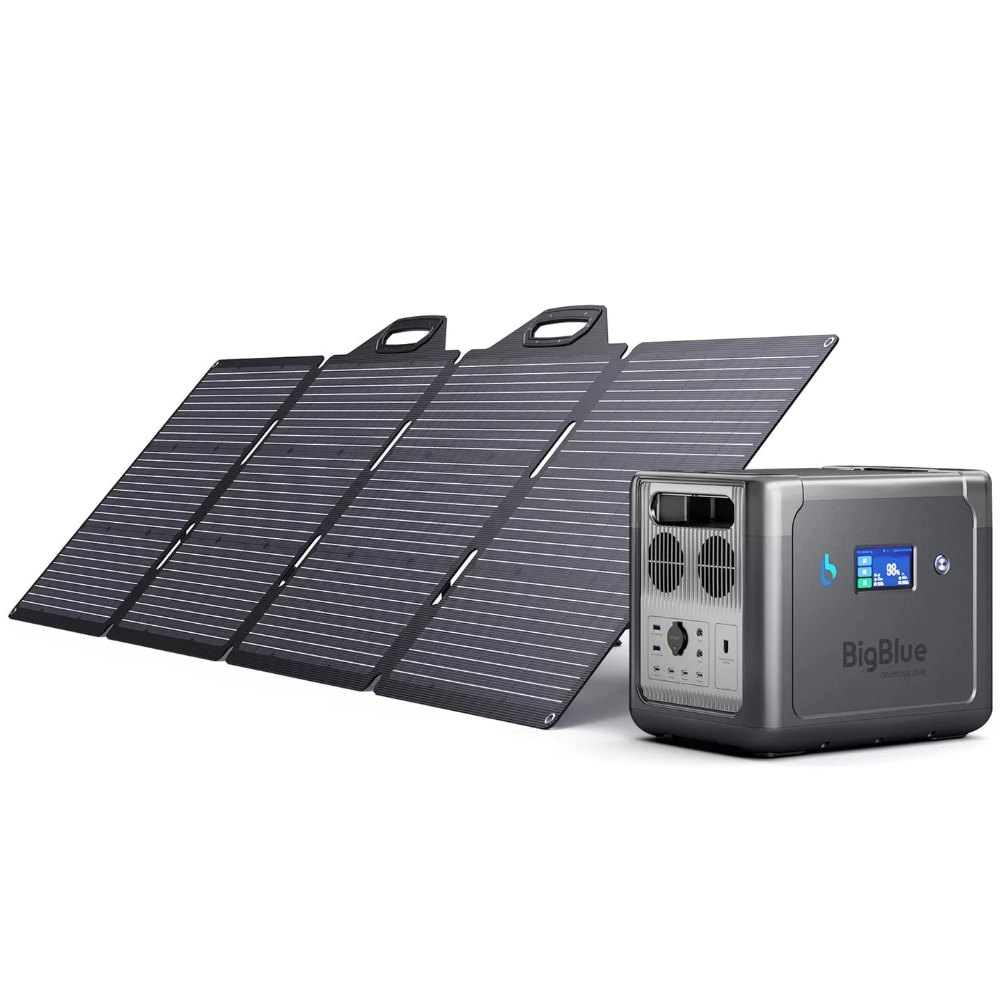 BigBlue 2500W Solar Generator with 200W Portable Solar Panel, 1843Wh CellPowa 2500 Power Station with APP and GPS, 2Hrs AC Charge to 100%, 10ms UPS, Backup Battery Kit for RV Camping Outdoor Home Use