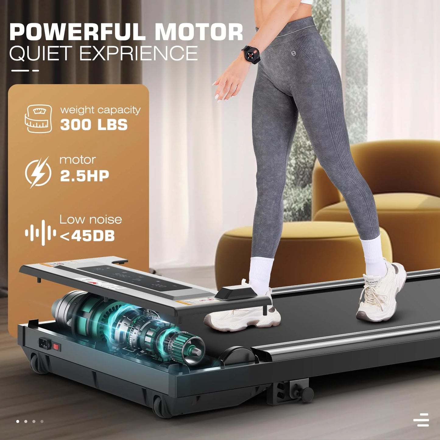 ANCHEER Under Desk Treadmill, 2.5HP Walking Pad Treadmill with Remote Control, LED Touch Screen Treadmill Ultra-Quiet, 300lbs Weight Capacity for Home/Office Use