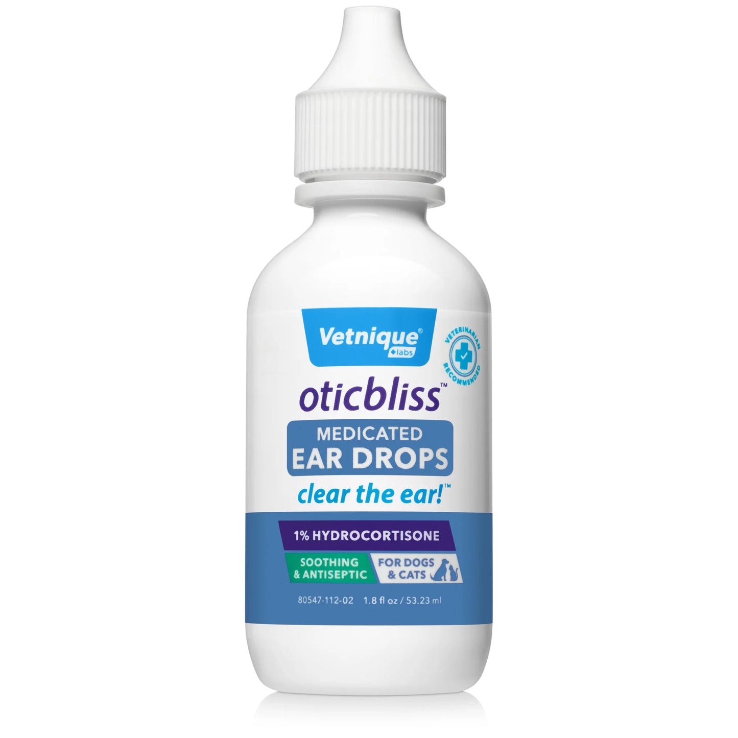 Vetnique Labs Oticbliss Medicated Ear Drops for Dogs &#038; Cats with Hydrocortisone, Clear the Ear! 1.8 fl oz