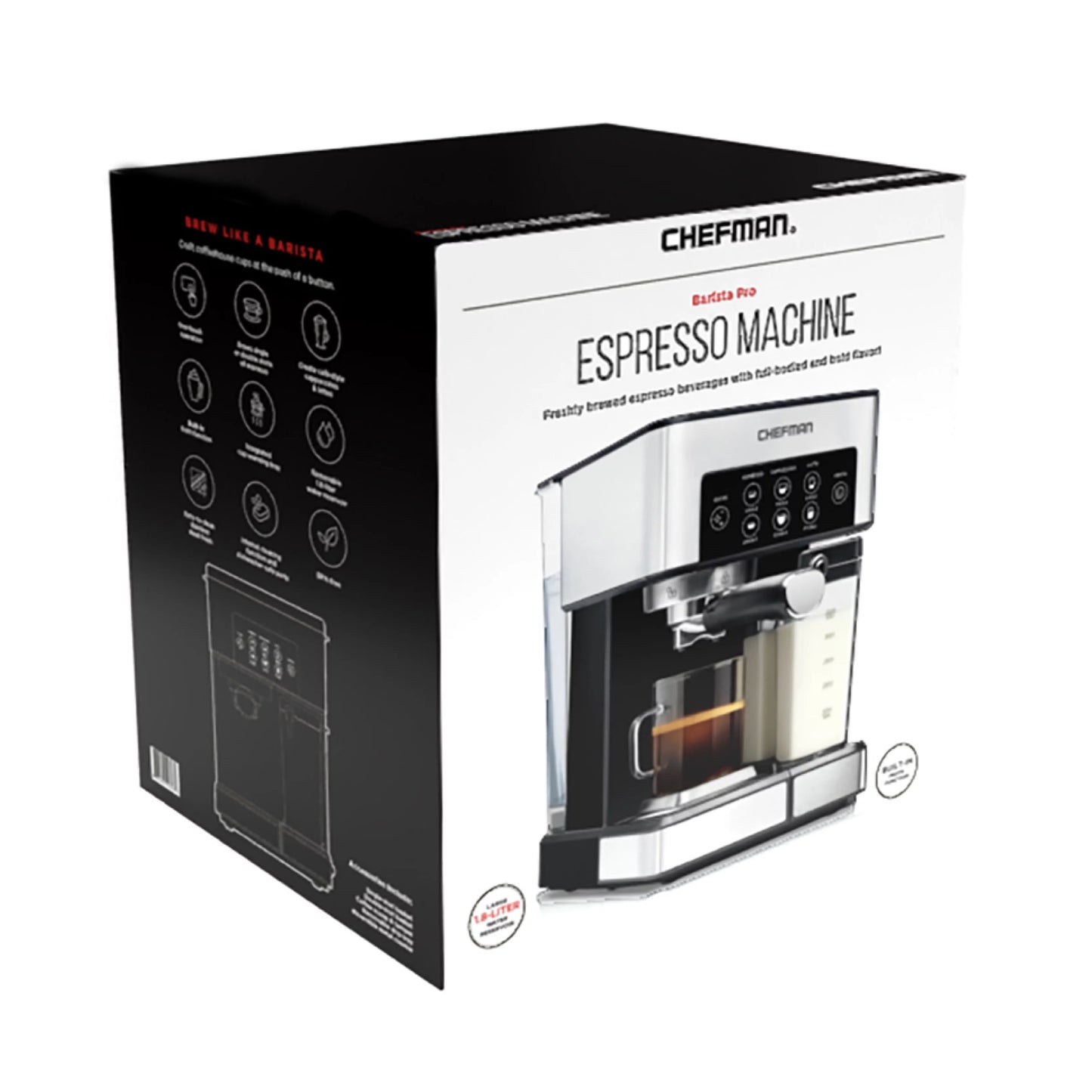 Chefman Barista Pro 6-in-1 Espresso Machine with Milk Frother, 15-BAR Pump, 1.8L Water Reservoir, Stainless Steel